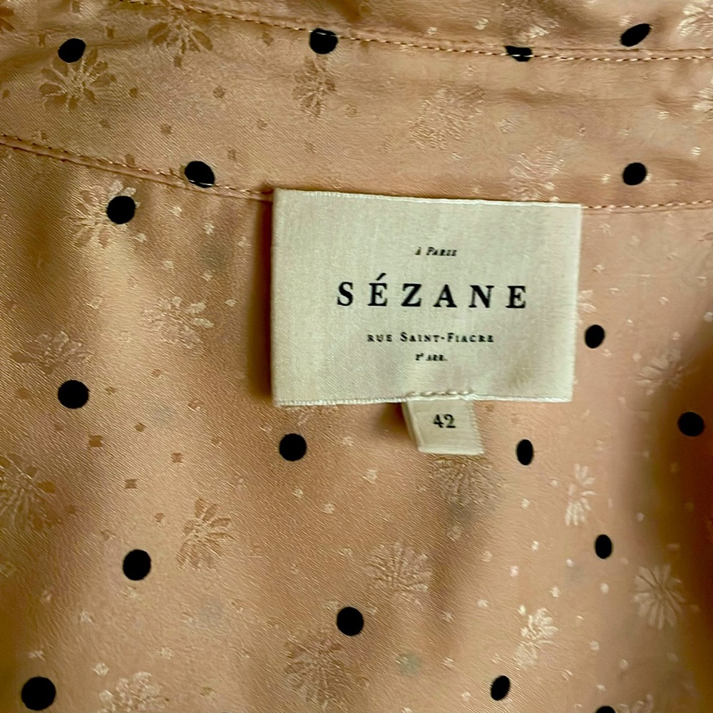 100% pink & black polka dot silk blouse from Sezane